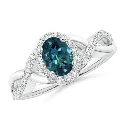 Angara Oval Teal Montana Sapphire Crossover Ring With Diamond Halo In Metallic