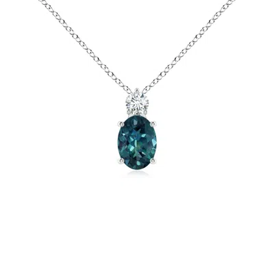 Angara Oval Teal Montana Sapphire Solitaire Pendant With Diamond In Metallic