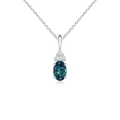 Angara Oval Teal Montana Sapphire Solitaire Pendant With Trio Diamond In Metallic