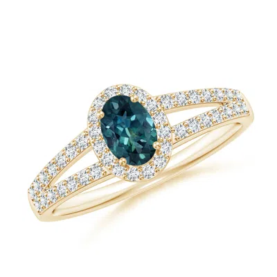 Angara Oval Teal Montana Sapphire Split Shank Halo Ring In Gold