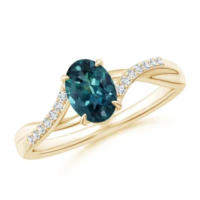 Angara Oval Teal Montana Sapphire Split Shank Ring With Diamond Accents In Metallic