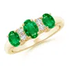 Angara Oval Three Stone Emerald Engagement Ring With Diamonds