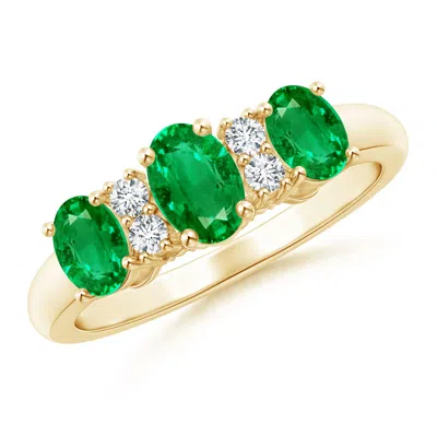 Angara Oval Three Stone Emerald Engagement Ring With Diamonds