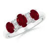 Angara Oval Three Stone Garnet Engagement Ring With Diamonds