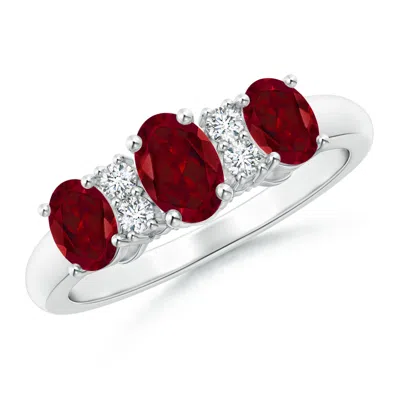 Angara Oval Three Stone Garnet Engagement Ring With Diamonds