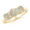 Angara Oval Three Stone Opal Engagement Ring With Diamonds In Yellow Gold/milky With High Play Of Colour