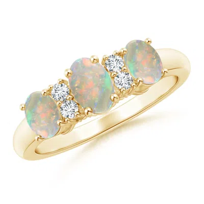 Angara Oval Three Stone Opal Engagement Ring With Diamonds In Gold
