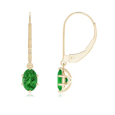 Angara Oval Tsavorite Leverback Drop Earrings In Gold