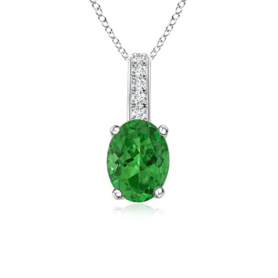 Angara Oval Tsavorite Solitaire Pendant With Diamond Bale In Green