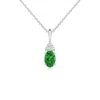 Angara Oval Tsavorite Solitaire Pendant With Trio Diamond In White Gold/bright Deep Green