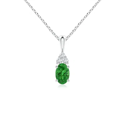 Angara Oval Tsavorite Solitaire Pendant With Trio Diamond In Green