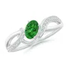 Angara Oval Tsavorite Twisted Ribbon Ring With Pave Diamonds In White Gold/bright Deep Green