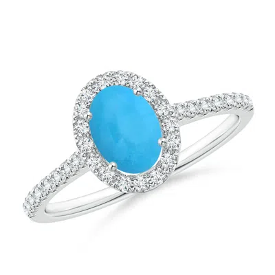 Angara Oval Turquoise Halo Ring With Diamond Accents In Metallic