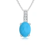 Angara Oval Turquoise Solitaire Pendant With Diamond Bale In White Gold/sky Blue