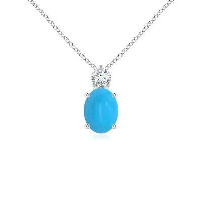 Angara Oval Turquoise Solitaire Pendant With Diamond In Metallic