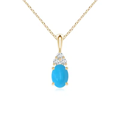 Angara Oval Turquoise Solitaire Pendant With Trio Diamond In Neutral