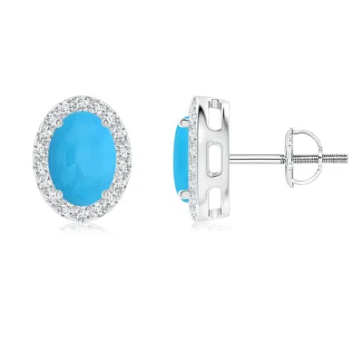 Angara Oval Turquoise Studs With Diamond Halo In Metallic