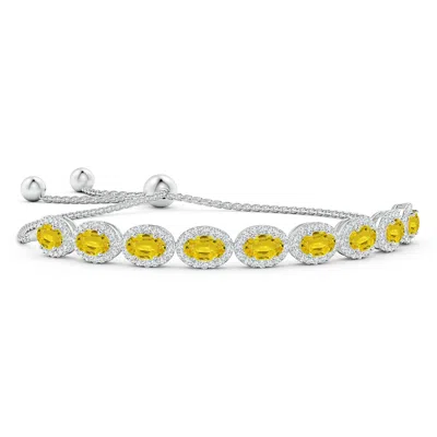 Angara Oval Yellow Sapphire Bolo Bracelet With Diamond Halo