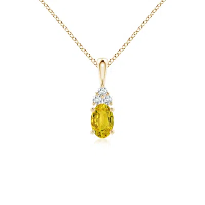 Angara Oval Yellow Sapphire Solitaire Pendant With Trio Diamond In Gold