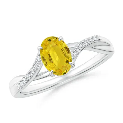 Angara Oval Yellow Sapphire Split Shank Ring With Diamond Accents In Metallic