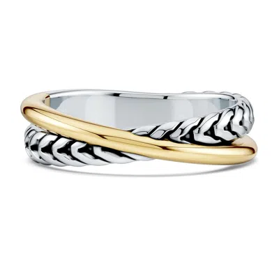 Angara Oxidized Sterling Silver And 18k Yellow Gold Criss-cross Comfort Fit Band