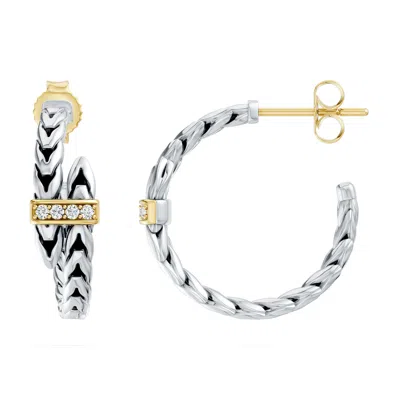 Angara Oxidized Sterling Silver And 18k Yellow Gold Lab-grown Diamond Bypass Hoop Earrings