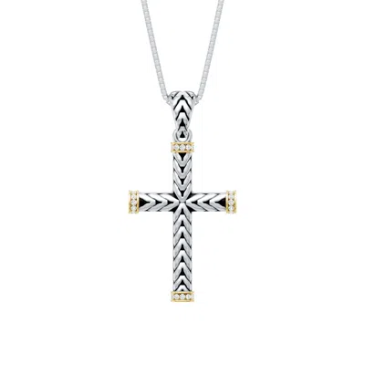 Angara Oxidized Sterling Silver And 18k Yellow Gold Lab-grown Diamond Cross Pendant