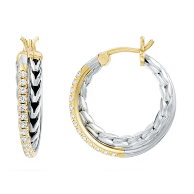 Angara Oxidized Sterling Silver And 18k Yellow Gold Lab-grown Diamond Crossover Hoop Earrings