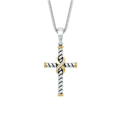 Angara Oxidized Sterling Silver And 18k Yellow Gold Lab-grown Diamond Infinity Cross Pendant