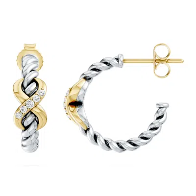 Angara Oxidized Sterling Silver And 18k Yellow Gold Lab-grown Diamond Infinity Hoop Earrings