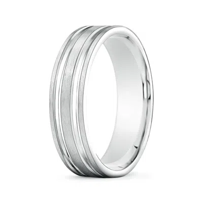 Angara Parallel Grooved Comfort Fit Satin Wedding Band For Him In Gold
