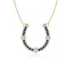 Angara Pave-set Blue Sapphire And Diamond Horseshoe Pendant Necklace In Yellow Gold/medium To Rich Blue