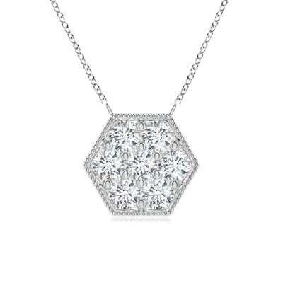 Angara Pave-set Diamond Hexagon Necklace With Milgrain In Metallic