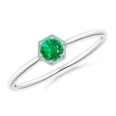 Angara Pave Set Emerald Hexagon Solitaire Ring With Milgrain In Green