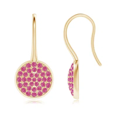 Angara Pave Set Pink Sapphire Circle Earrings With Fish Hook In Gold