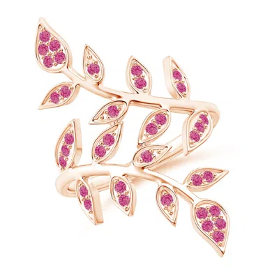 Angara Pave Set Pink Sapphire Olive Leaf Vine Ring