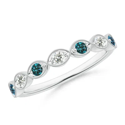 Angara Pave Set Round Blue Diamond Milgrain Wedding Ring In Metallic