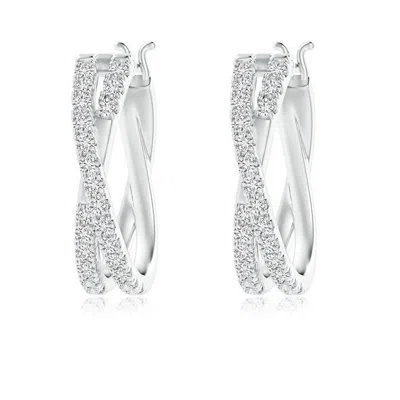 Angara Pave-set Round Diamond Criss Cross Hoop Earrings