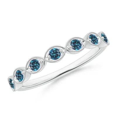 Angara Pave Set Round Enhanced Blue Diamond Milgrain Wedding Ring