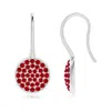 Angara Pave Set Ruby Circle Earrings With Fish Hook In White Gold/medium Red