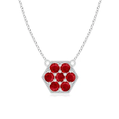 Angara Pave-set Ruby Hexagon Necklace With Milgrain In Metallic