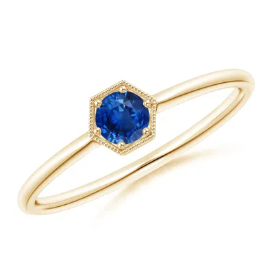 Angara Pave Set Sapphire Hexagon Solitaire Ring With Milgrain In Gold