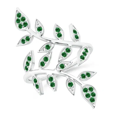 Angara Pave Set Tsavorite Olive Leaf Vine Ring In Green