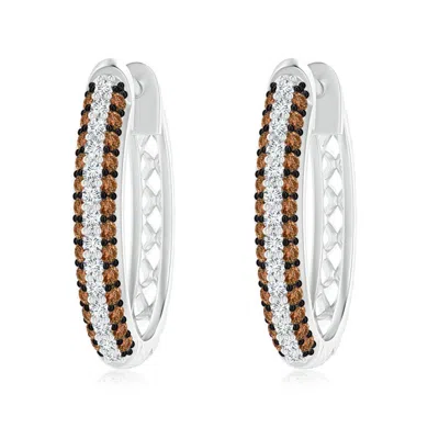 Angara Pave-set White And Brown Diamond Hoop Earrings In Metallic