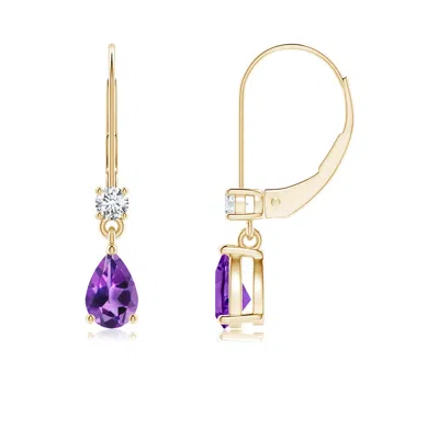 Angara Pear Amethyst Leverback Drop Earrings With Diamond In Green