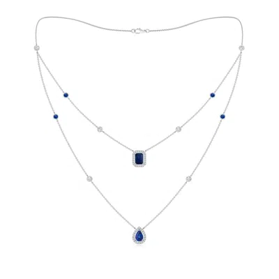 Angara Pear & Emerald-cut Sapphire Halo Layered Station Necklace In Gray