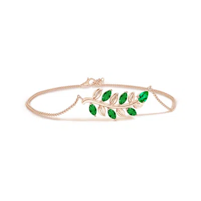 Angara Pear And Marquise Emerald Olive Branch Bracelet In Green