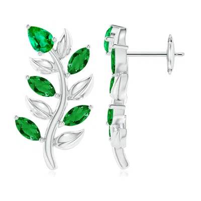 Angara Pear And Marquise Emerald Olive Branch Earrings In White