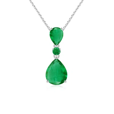 Angara Pear And Round Emerald Three Stone Pendant In Metallic