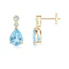 Angara Pear Aquamarine Dangle Earrings With Bezel-set Diamonds In Yellow Gold/swiss Blue
